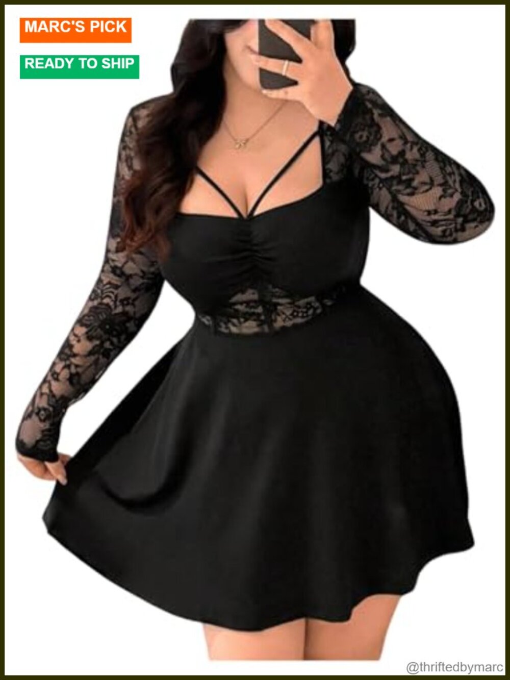 Plus Size Lace Mini Dress Ruched Bust Long Sleeve Party Club Goth Y2K